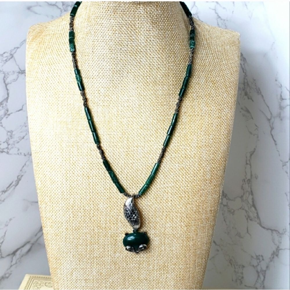 ARTISAN Adventurine Beaded Necklace Raccoon Pendant